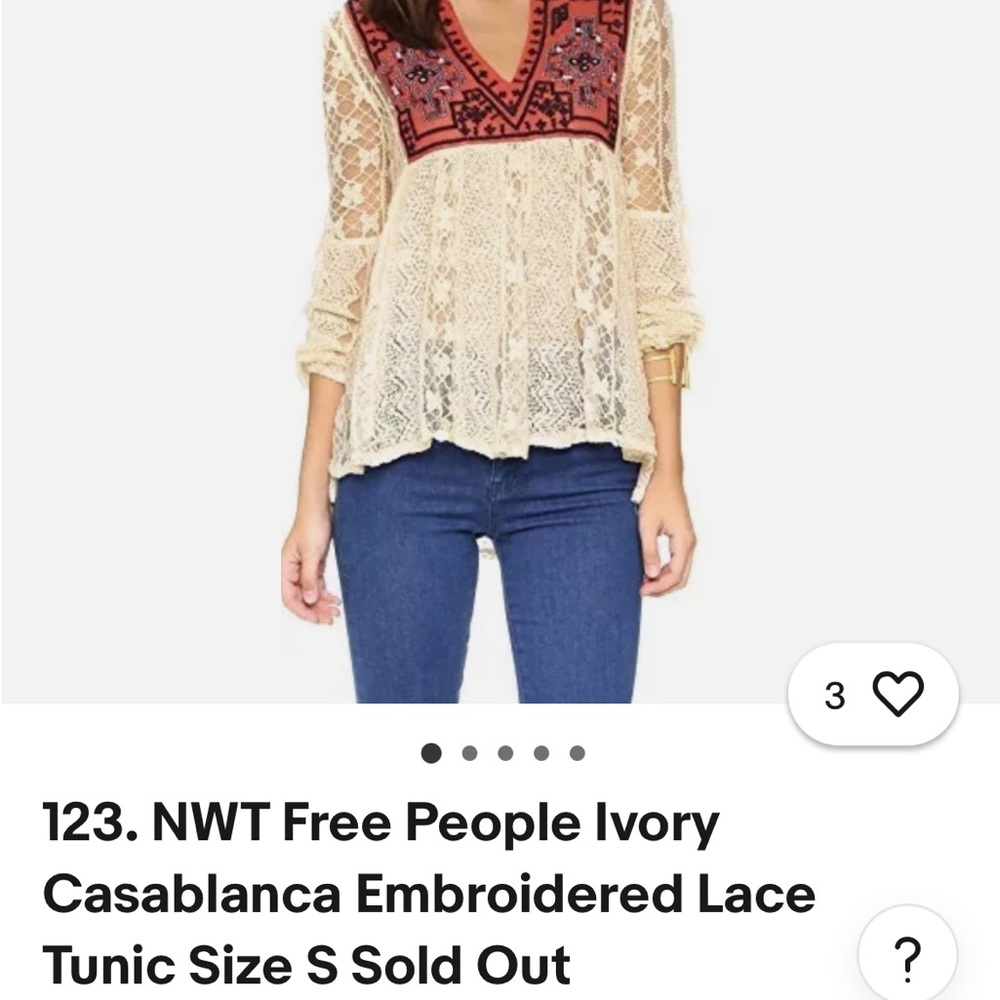 Vintage Free People Bohemian Lace Top with Embroidered